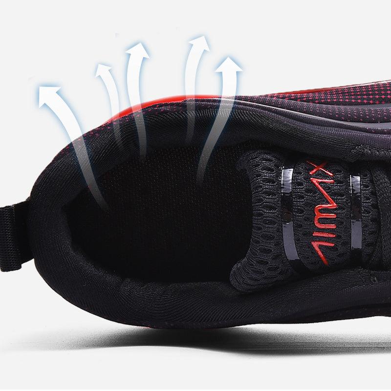 Baskets de sport de course élégantes pour hommes avec coussin d'air, pour entraînement en extérieur, design à talons hauts, maille respirante, design athlétique de luxe, antidérapantes, pour tennis, sport et marche