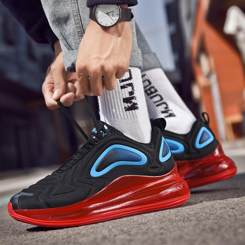 Baskets de sport de course élégantes pour hommes avec coussin d'air, pour entraînement en extérieur, design à talons hauts, maille respirante, design athlétique de luxe, antidérapantes, pour tennis, sport et marche