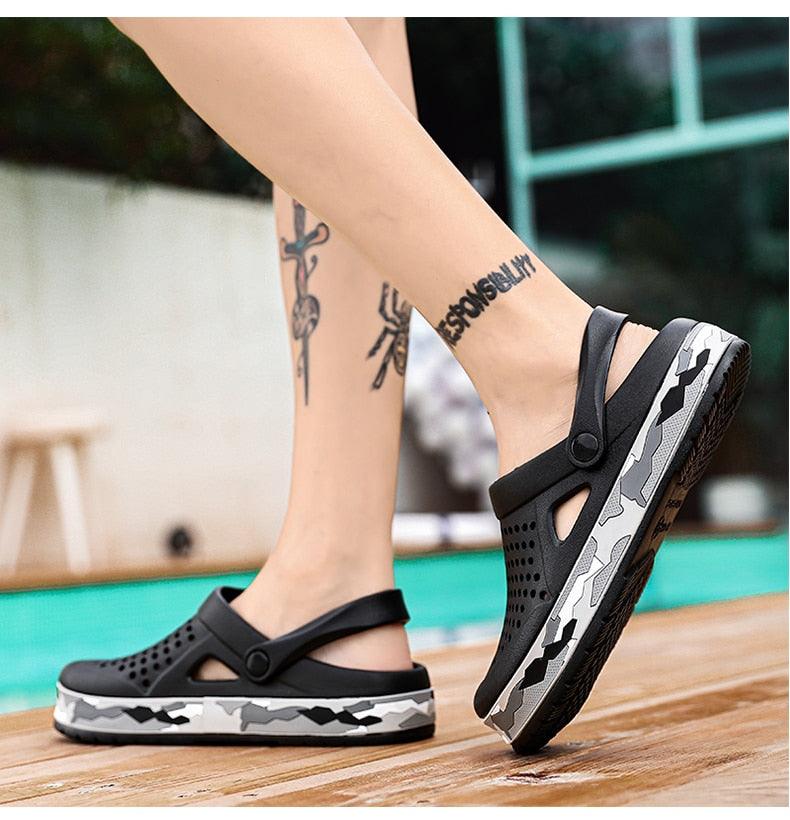 Sandales élégantes pour hommes, noires, décontractées, pour le jardin, sabots Aqua, claquettes d'été, chaussures de natation pour la plage, pantoufles, sabots de jardin, sandales avec soutien de la voûte plantière, rembourrées, pour le jardin et la plage