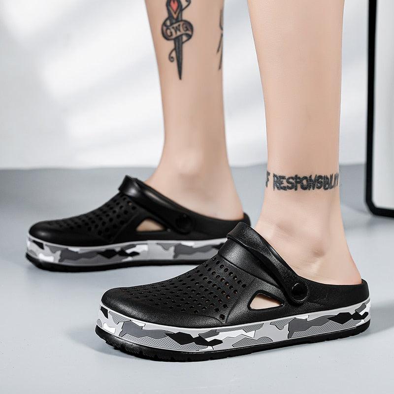 Sandales élégantes pour hommes, noires, décontractées, pour le jardin, sabots Aqua, claquettes d'été, chaussures de natation pour la plage, pantoufles, sabots de jardin, sandales avec soutien de la voûte plantière, rembourrées, pour le jardin et la plage