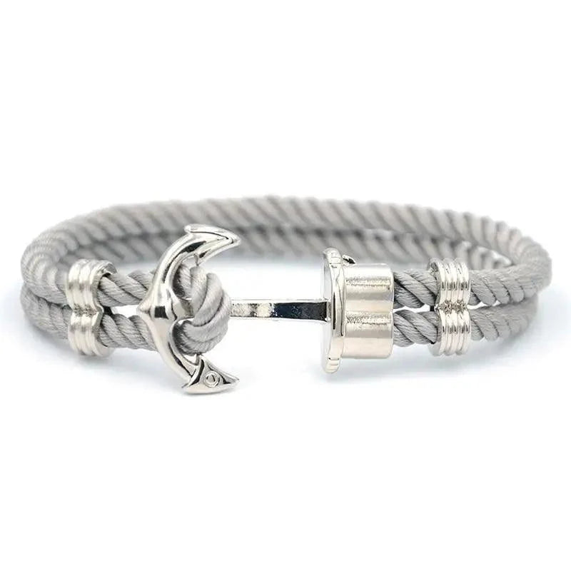 Élégant Bracelet Ancre Homme Fait Main en Acier Inoxydable et Nylon Bleu Marine