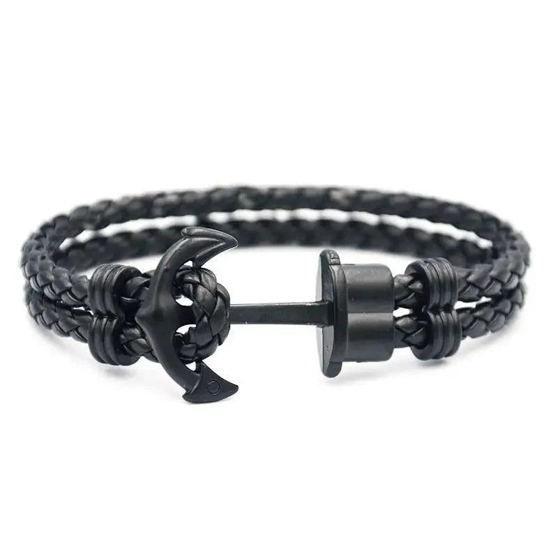 Élégant Bracelet Ancre Homme Fait Main en Acier Inoxydable et Nylon Bleu Marine