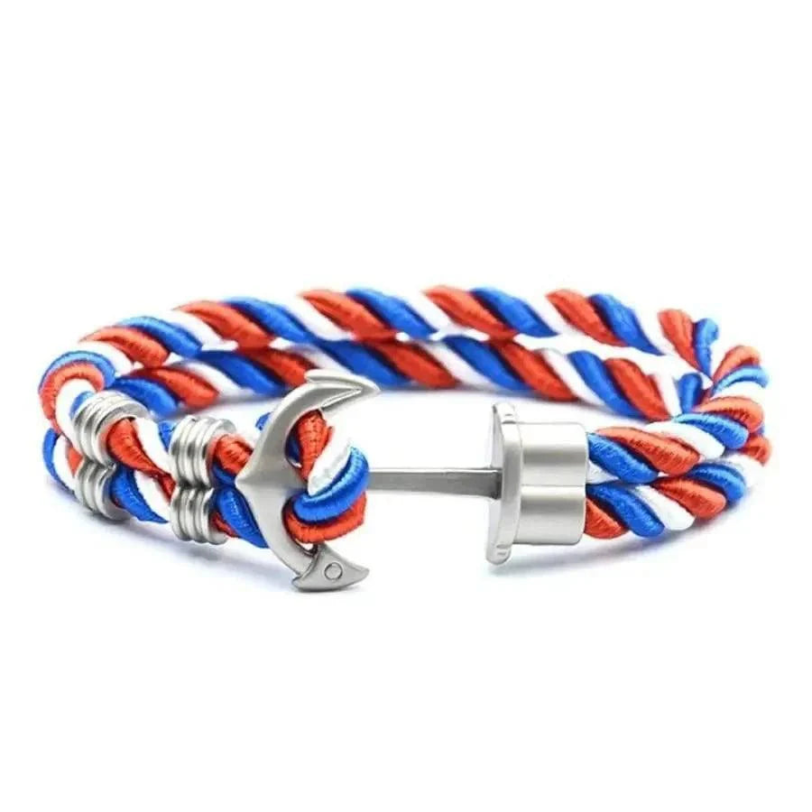 Élégant Bracelet Ancre Homme Fait Main en Acier Inoxydable et Nylon Bleu Marine