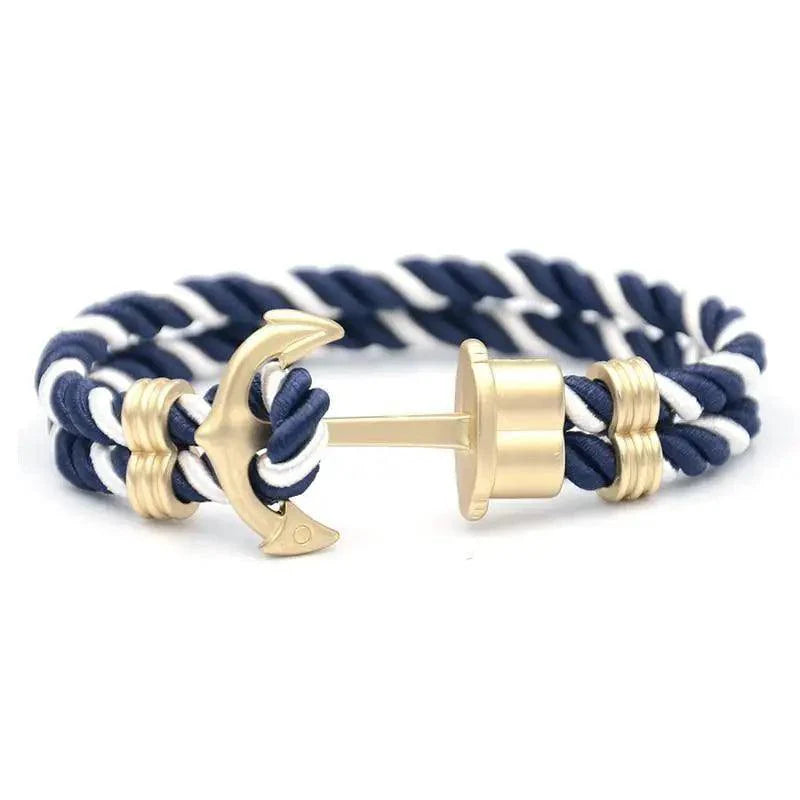 Élégant Bracelet Ancre Homme Fait Main en Acier Inoxydable et Nylon Bleu Marine