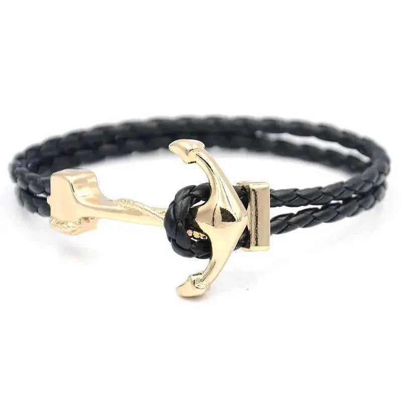 Élégant Bracelet Ancre Homme Fait Main en Acier Inoxydable et Nylon Bleu Marine