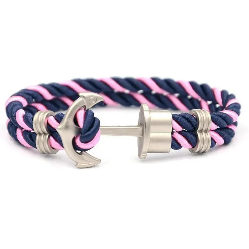 Élégant Bracelet Ancre Homme Fait Main en Acier Inoxydable et Nylon Bleu Marine