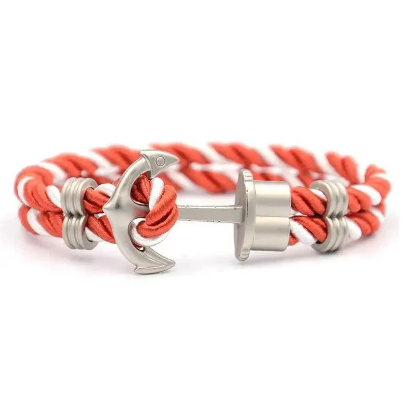 Élégant Bracelet Ancre Homme Fait Main en Acier Inoxydable et Nylon Bleu Marine