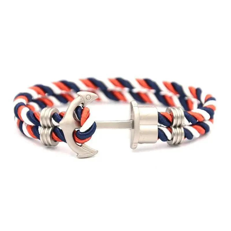 Élégant Bracelet Ancre Homme Fait Main en Acier Inoxydable et Nylon Bleu Marine