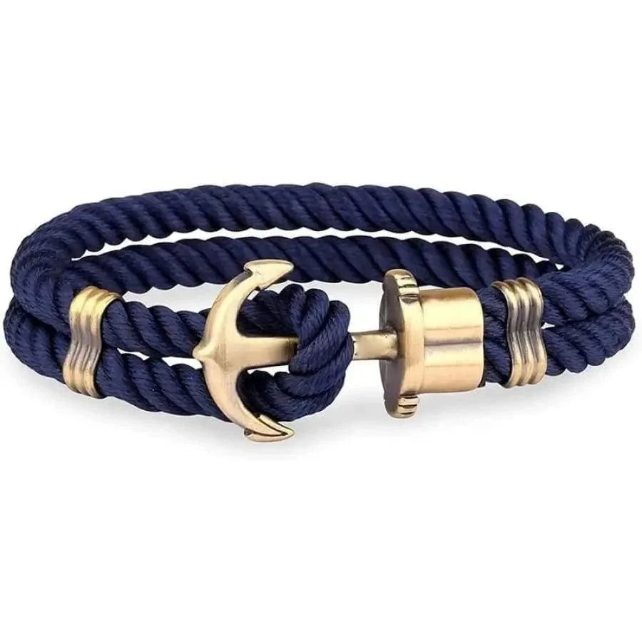 Élégant Bracelet Ancre Homme Fait Main en Acier Inoxydable et Nylon Bleu Marine