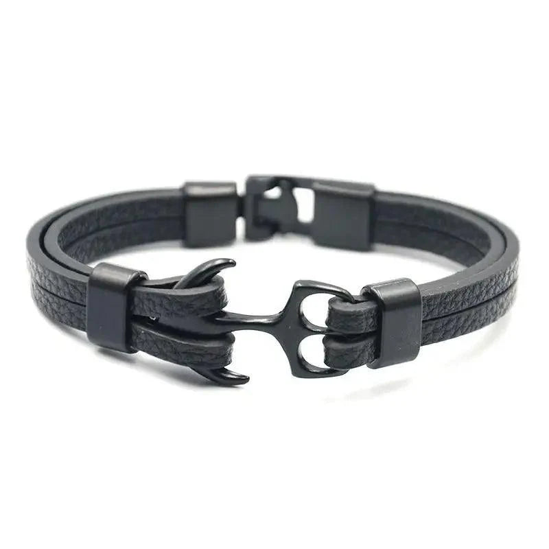 Élégant Bracelet Ancre Homme Fait Main en Acier Inoxydable et Nylon Bleu Marine