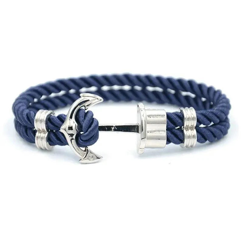 Élégant Bracelet Ancre Homme Fait Main en Acier Inoxydable et Nylon Bleu Marine
