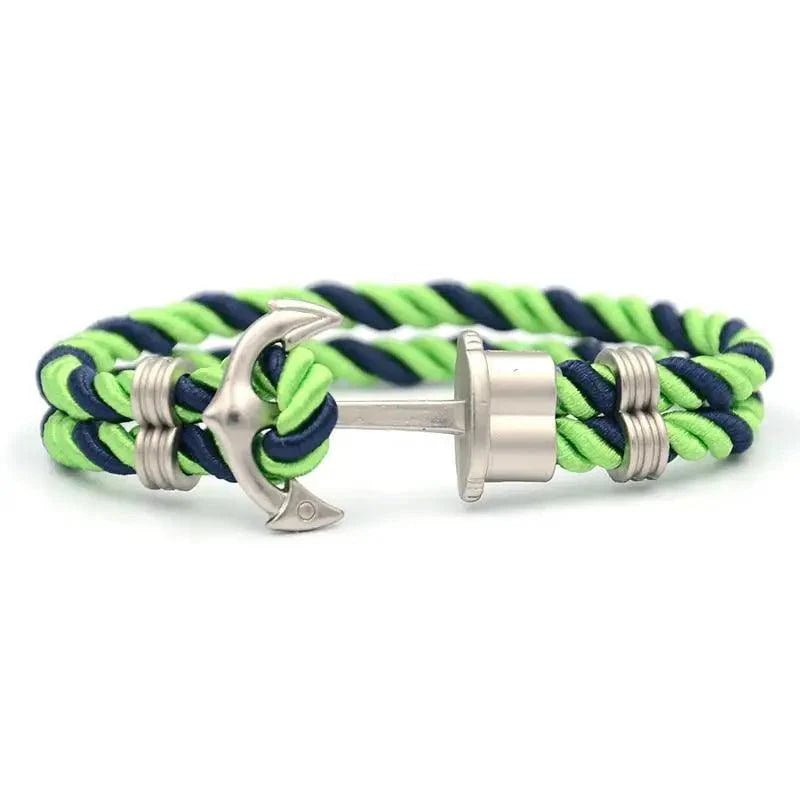 Élégant Bracelet Ancre Homme Fait Main en Acier Inoxydable et Nylon Bleu Marine