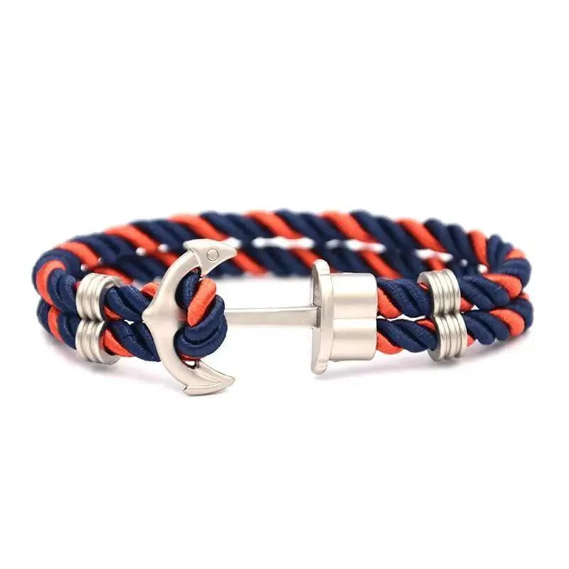 Élégant Bracelet Ancre Homme Fait Main en Acier Inoxydable et Nylon Bleu Marine