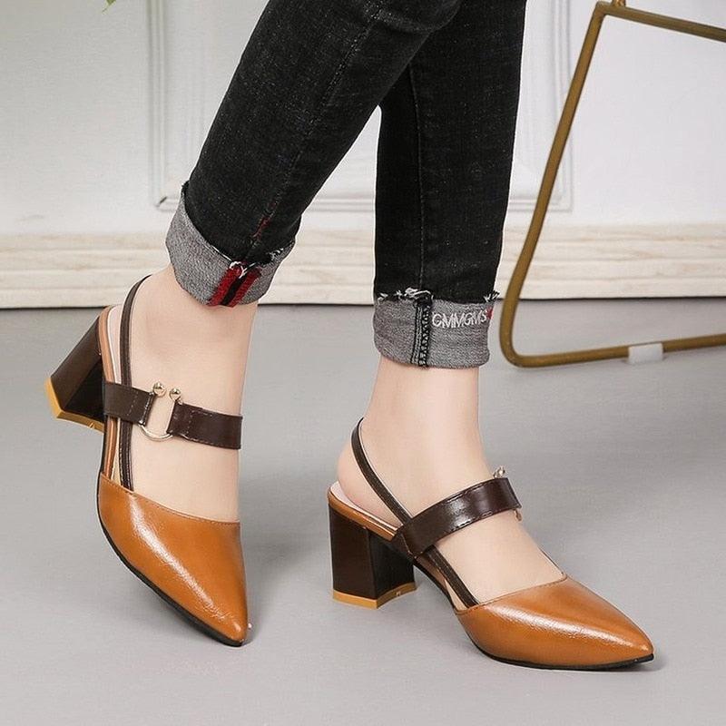 Sandales Élégantes de Bureau pour Femmes, Nouvelles Sandales d'Été à Bout Pointu, Chaussures Plates Basses Tendance, Mules à Enfiler, Bout Fermé, Talons Bas, Sandales Adorables