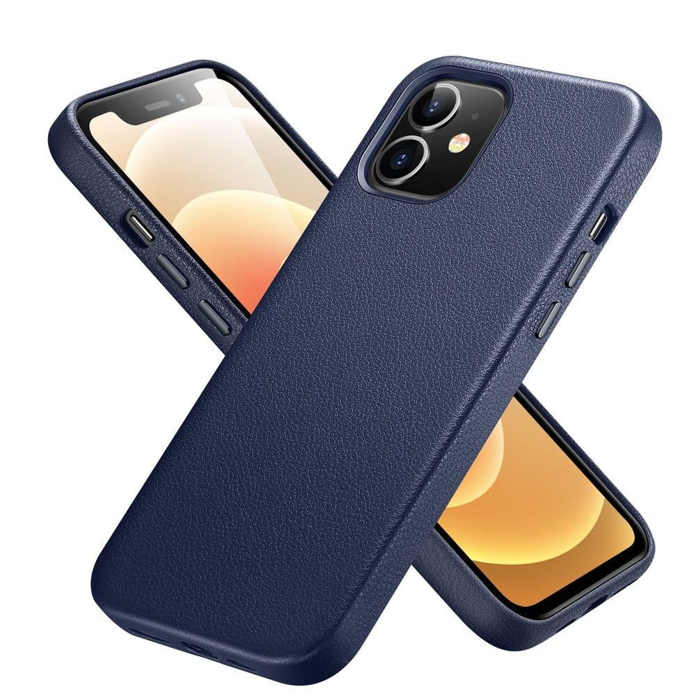 Coque de protection élégante en cuir pour iPhone 12 Pro Max, étui en cuir véritable pour iPhone 12 mini 12 Pro Max, étui de luxe noir pour iPhone 12 12Pro pour homme d'affaires