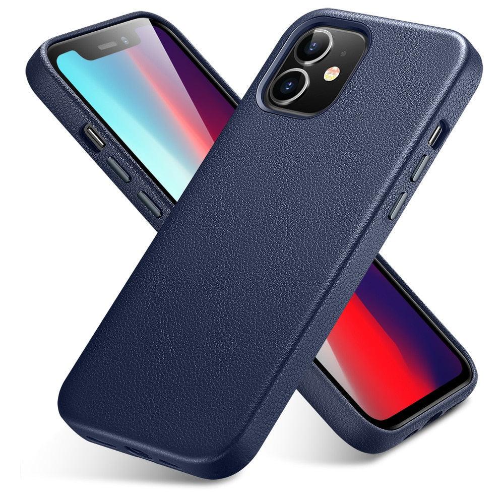 Coque de protection élégante en cuir pour iPhone 12 Pro Max, étui en cuir véritable pour iPhone 12 mini 12 Pro Max, étui de luxe noir pour iPhone 12 12Pro pour homme d'affaires