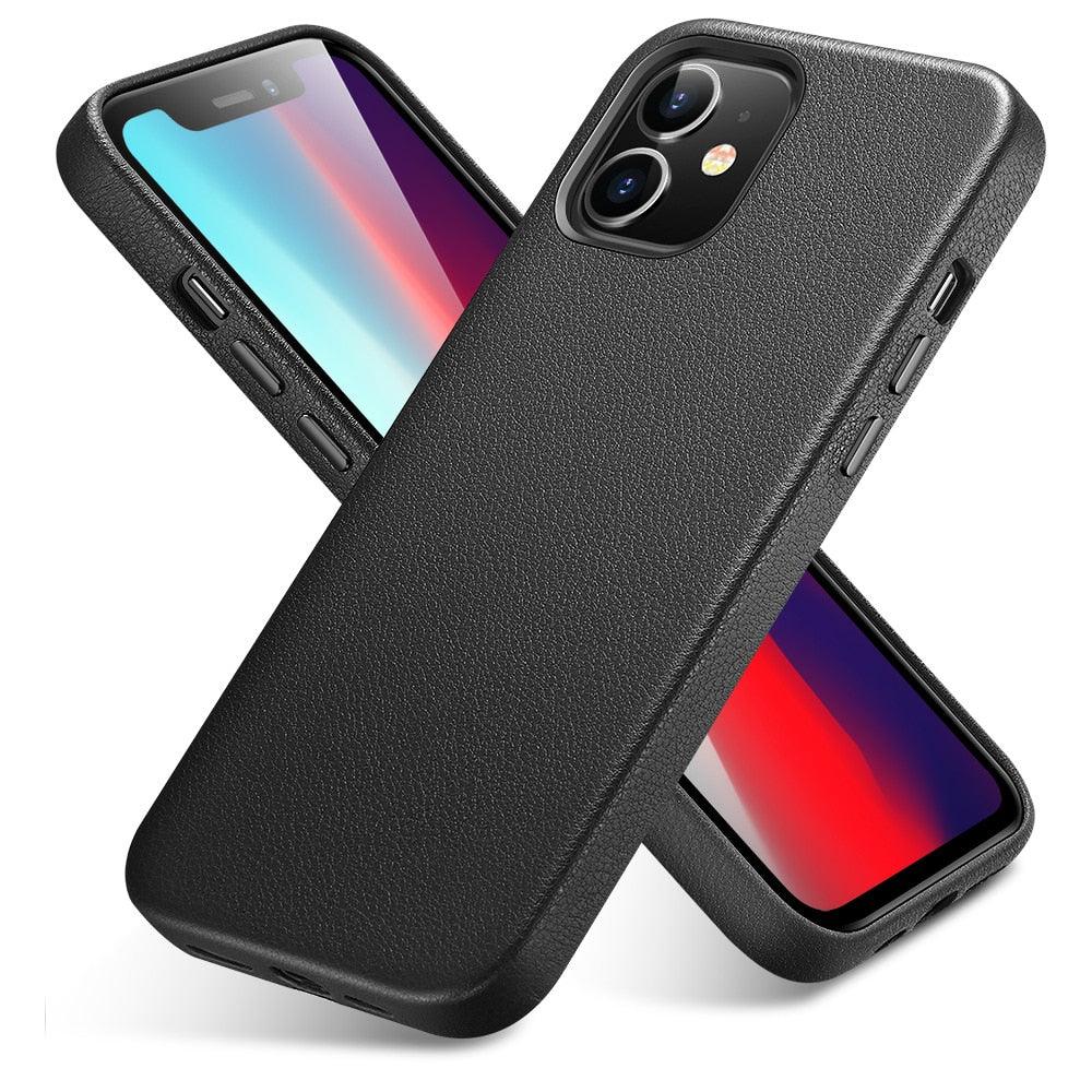 Coque de protection élégante en cuir pour iPhone 12 Pro Max, étui en cuir véritable pour iPhone 12 mini 12 Pro Max, étui de luxe noir pour iPhone 12 12Pro pour homme d'affaires