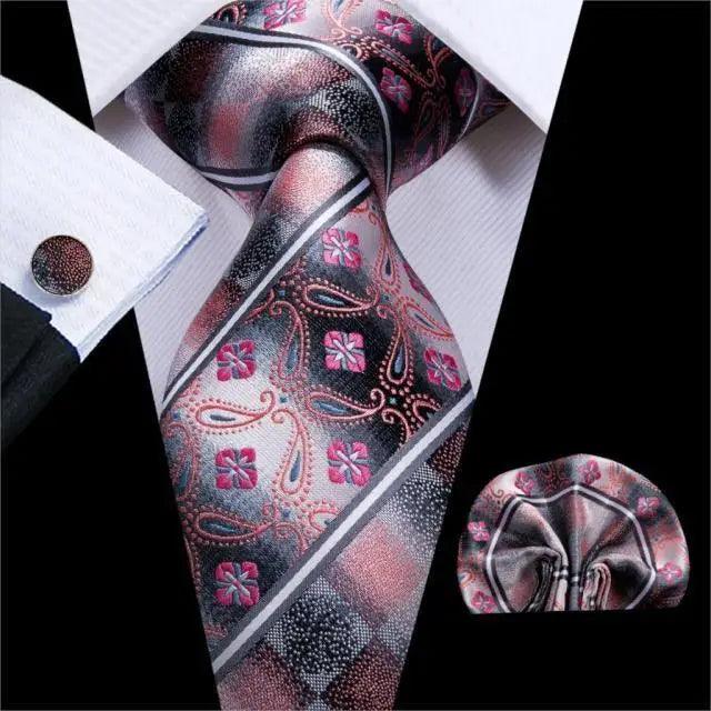 Ensemble Cravate, Mouchoir de Poche et Boutons de Manchette en Soie Rose Élégante - Cravates de Mariage et d'Usage Quotidien Élégantes pour Hommes