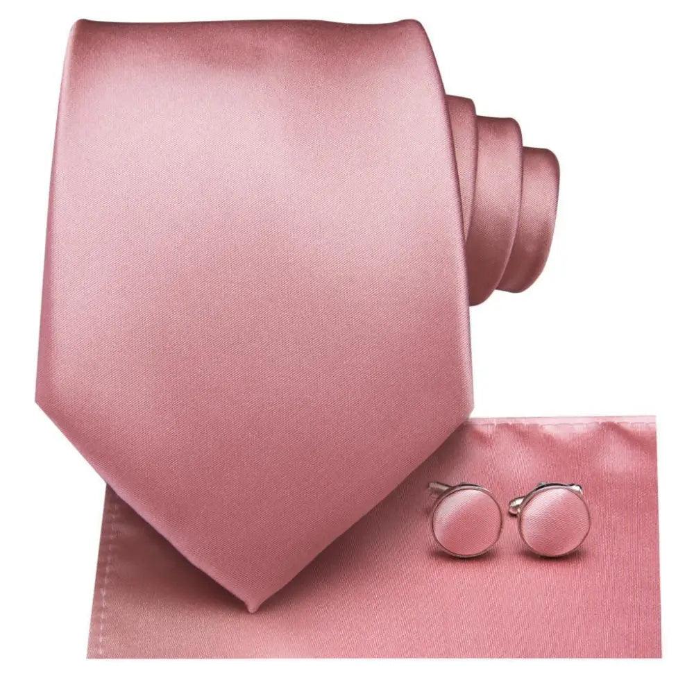 Ensemble Cravate, Mouchoir de Poche et Boutons de Manchette en Soie Rose Élégante - Cravates de Mariage et d'Usage Quotidien Élégantes pour Hommes