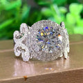 Bague de promesse élégante, design tendance auréole, plaqué argent, pavé de strass brillants, bague de fiançailles/mariage