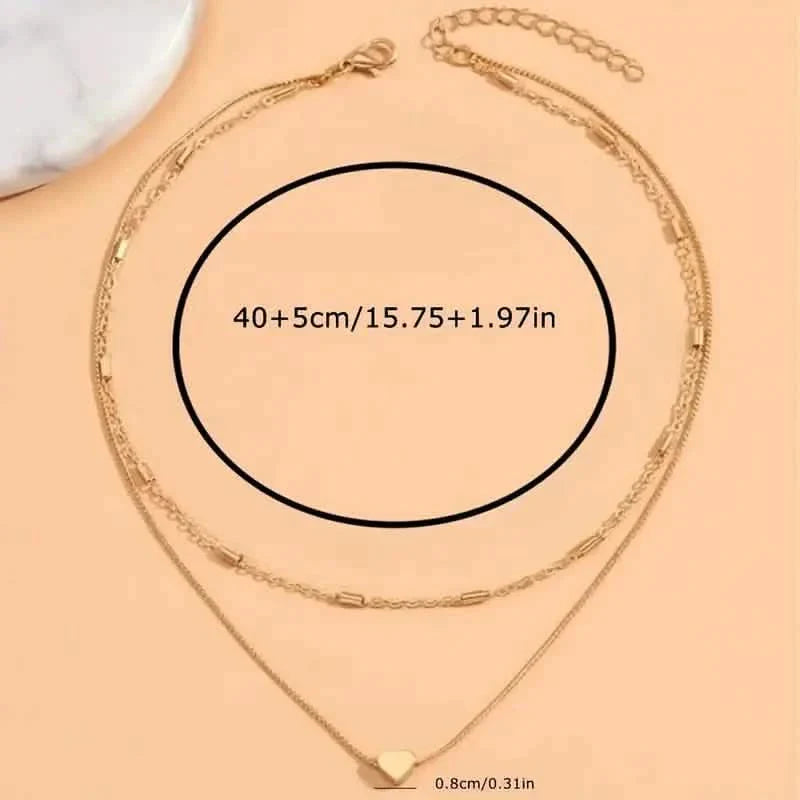 Élégant collier ras-de-cou double couche simple avec pendentif cœur