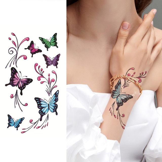 Élégant Petit Autocollant de Tatouage Temporaire Étanche Maquillage Flamme Doigt Fleur Rose Noire Carrée Design de Haute Qualité Pour Femmes