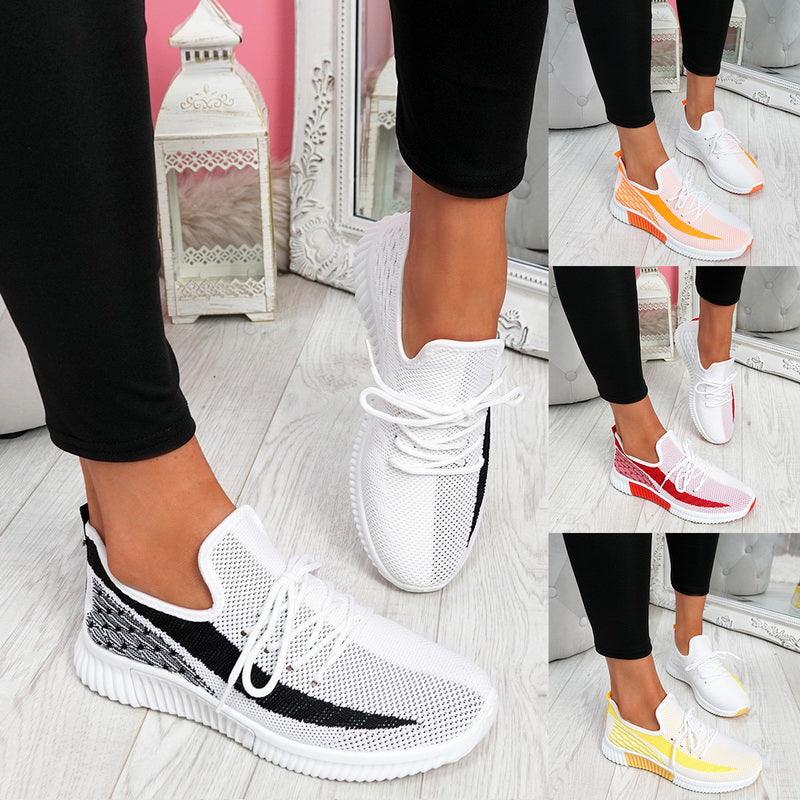 Chaussures de sport élégantes vulcanisées pour femmes à lacets en maille, à bout rond, décontractées, antidérapantes, plates, respirantes, à la mode pour femmes