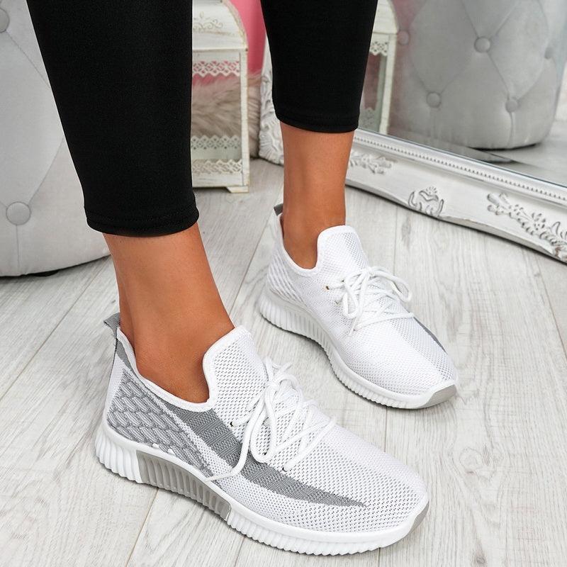 Chaussures de sport élégantes vulcanisées pour femmes à lacets en maille, à bout rond, décontractées, antidérapantes, plates, respirantes, à la mode pour femmes