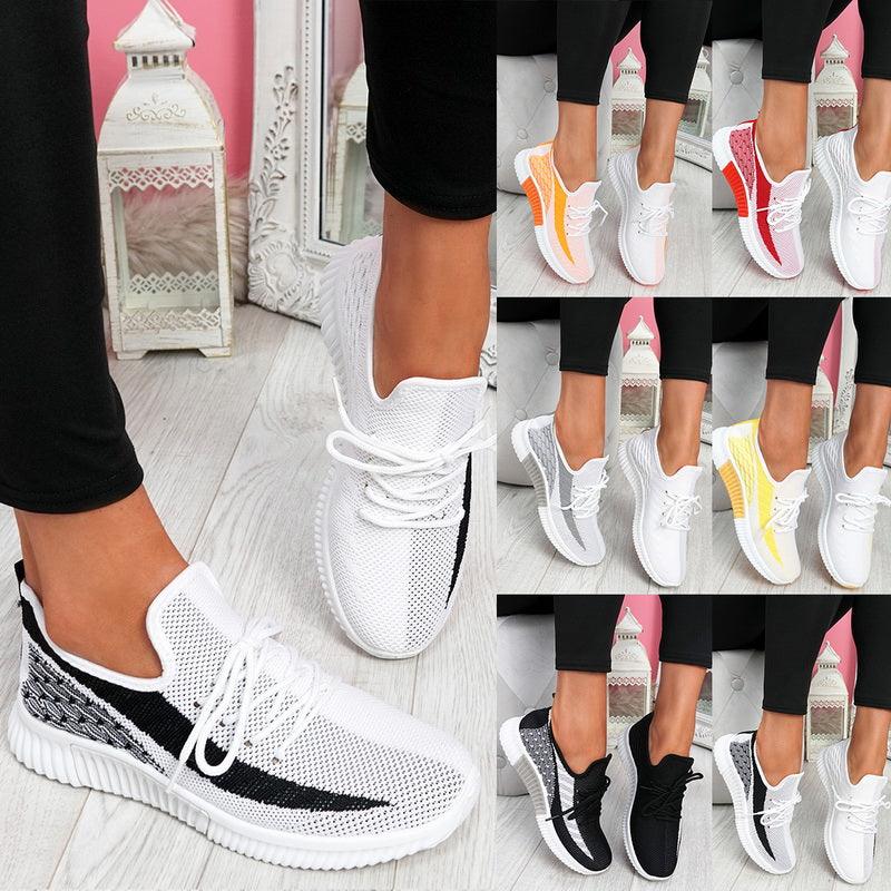Chaussures de sport élégantes vulcanisées pour femmes à lacets en maille, à bout rond, décontractées, antidérapantes, plates, respirantes, à la mode pour femmes