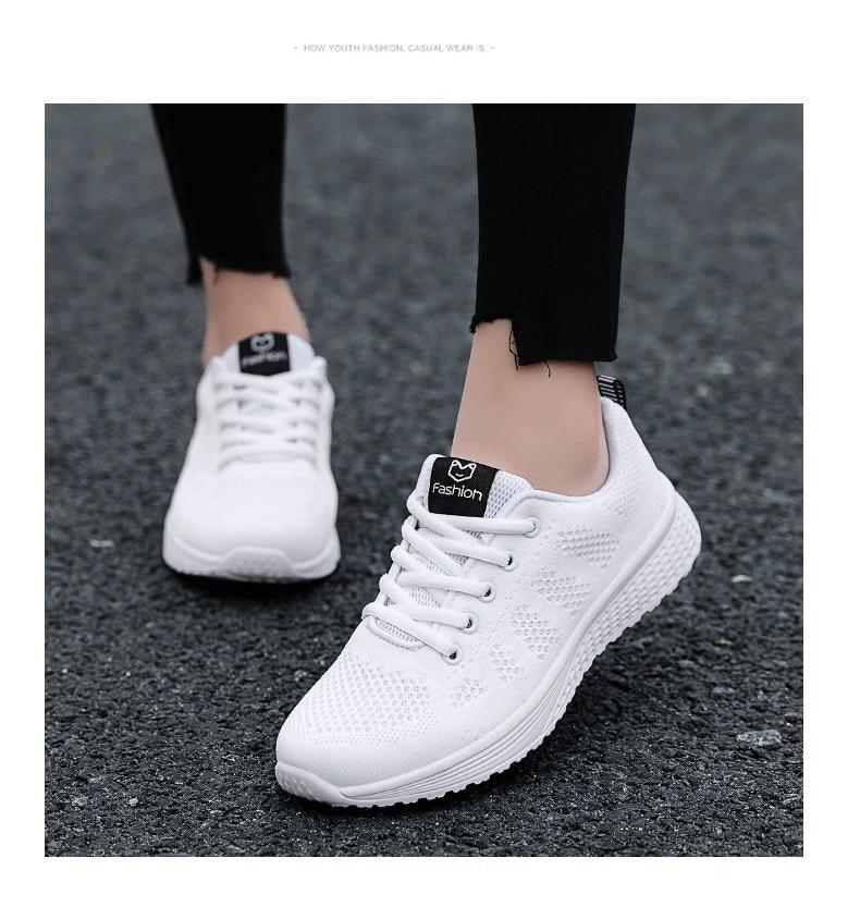 Baskets plates élégantes pour femme, chaussures de tennis décontractées, été, à lacets, en maille, légères et respirantes, confortables, antidérapantes, légères, baskets athlétiques en maille respirante.