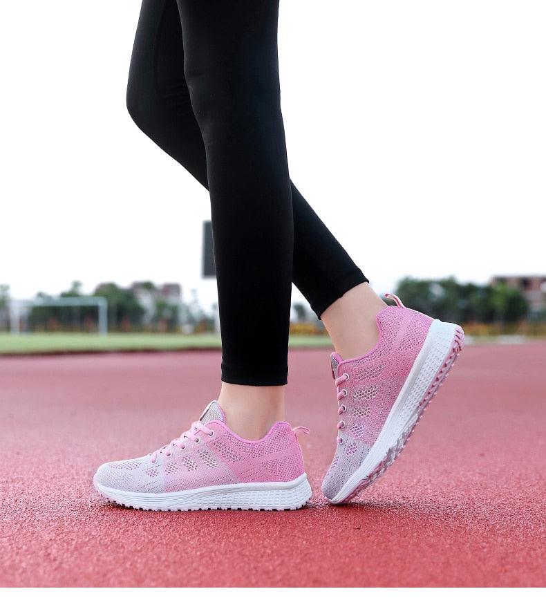 Baskets plates élégantes pour femme, chaussures de tennis décontractées, été, à lacets, en maille, légères et respirantes, confortables, antidérapantes, légères, baskets athlétiques en maille respirante.