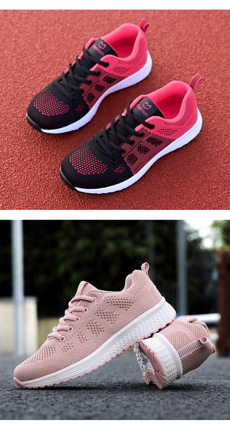 Baskets plates élégantes pour femme, chaussures de tennis décontractées, été, à lacets, en maille, légères et respirantes, confortables, antidérapantes, légères, baskets athlétiques en maille respirante.