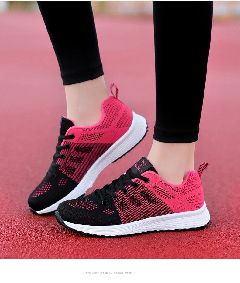 Baskets plates élégantes pour femme, chaussures de tennis décontractées, été, à lacets, en maille, légères et respirantes, confortables, antidérapantes, légères, baskets athlétiques en maille respirante.