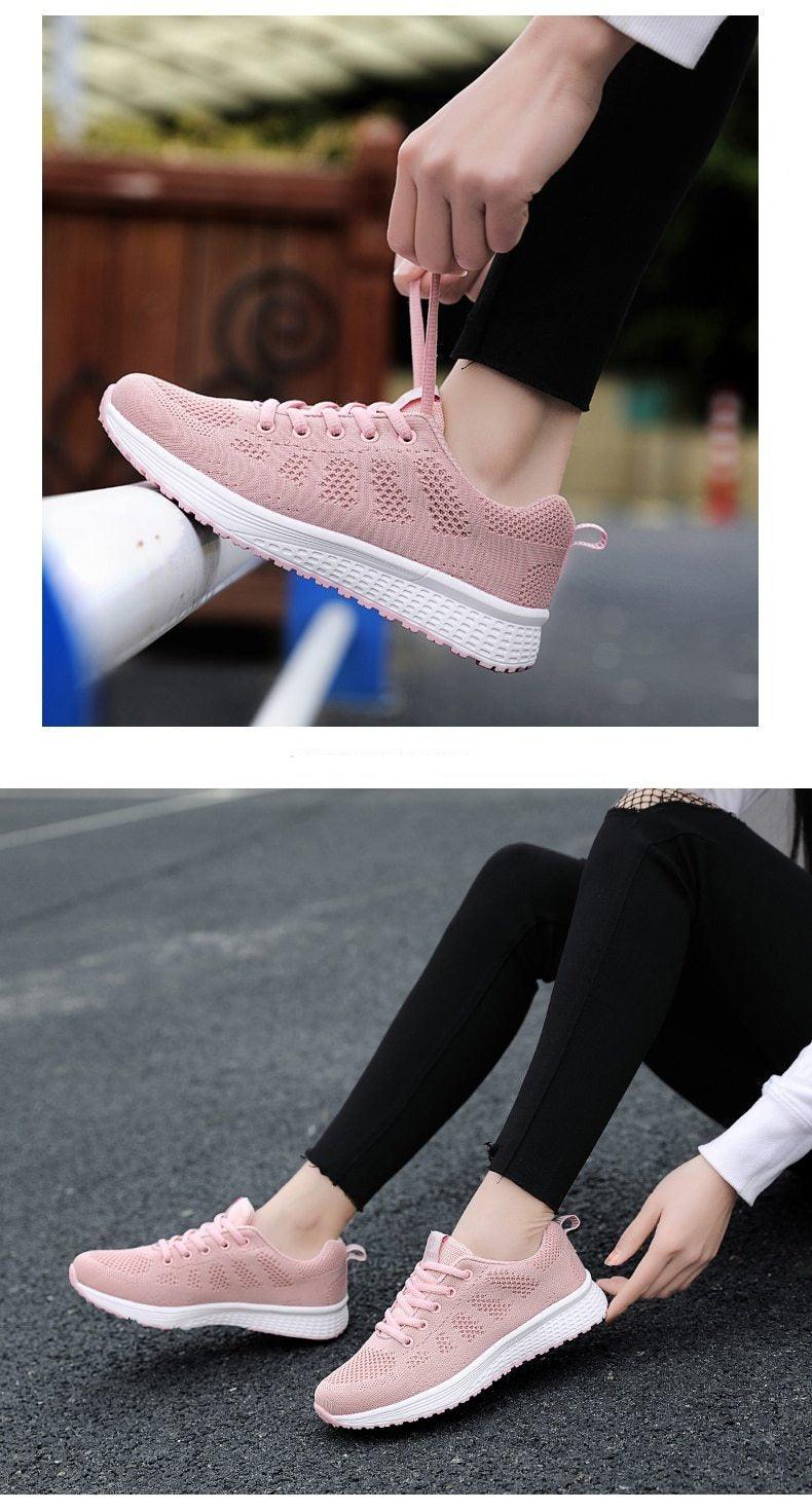 Baskets plates élégantes pour femme, chaussures de tennis décontractées, été, à lacets, en maille, légères et respirantes, confortables, antidérapantes, légères, baskets athlétiques en maille respirante.