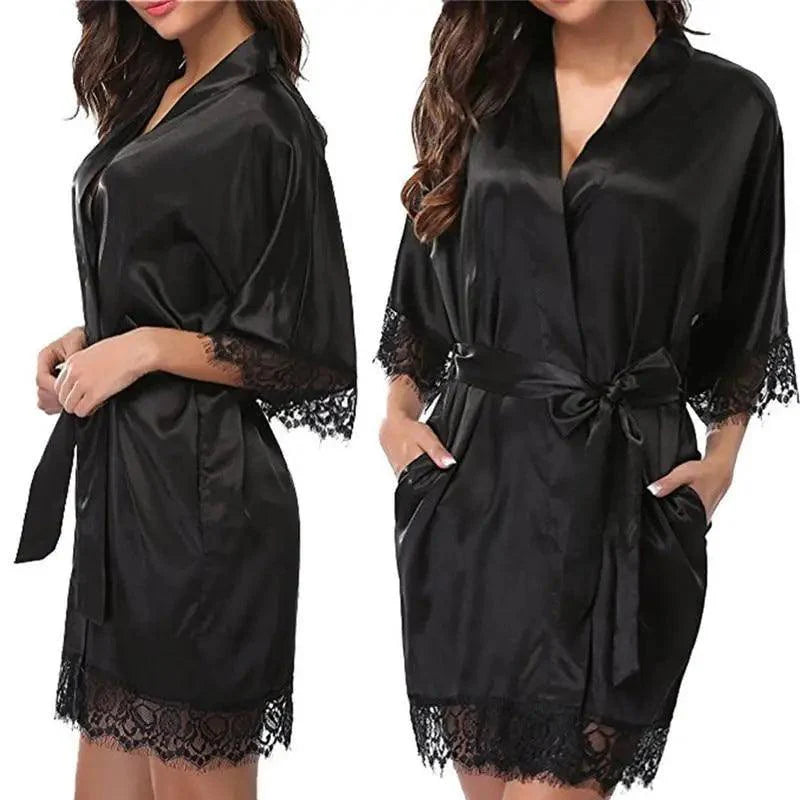 Peignoir de Bain Court en Soie pour Femme, Design Blanc Élégant, Doux et Confortable, Style Classique, Vêtement de Nuit d'Intérieur