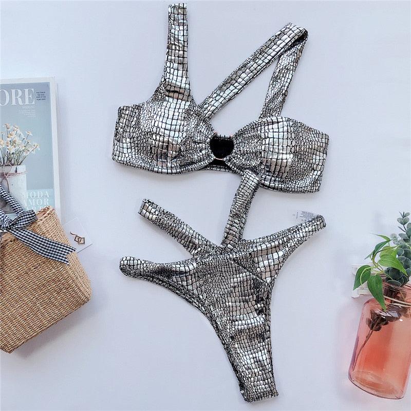 Maillot de bain bandage élégant pour femmes Maillot de bain serpent pour femmes Ensemble bikini doré pour femmes Maillot de bain pour femmes Maillot de bain string bikini brillant deux pièces Maillot de bain pour femmes