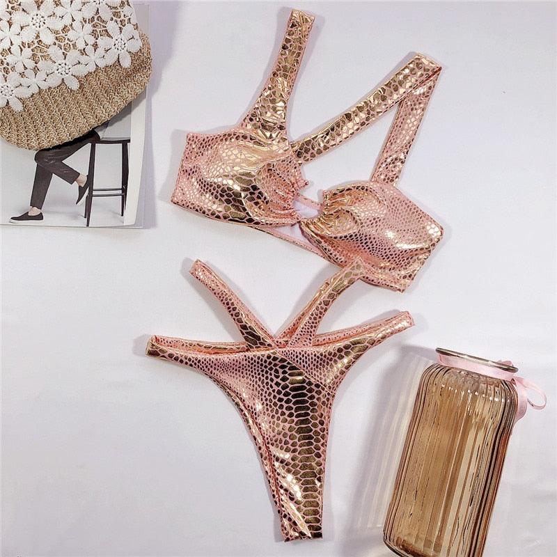 Maillot de bain bandage élégant pour femmes Maillot de bain serpent pour femmes Ensemble bikini doré pour femmes Maillot de bain pour femmes Maillot de bain string bikini brillant deux pièces Maillot de bain pour femmes