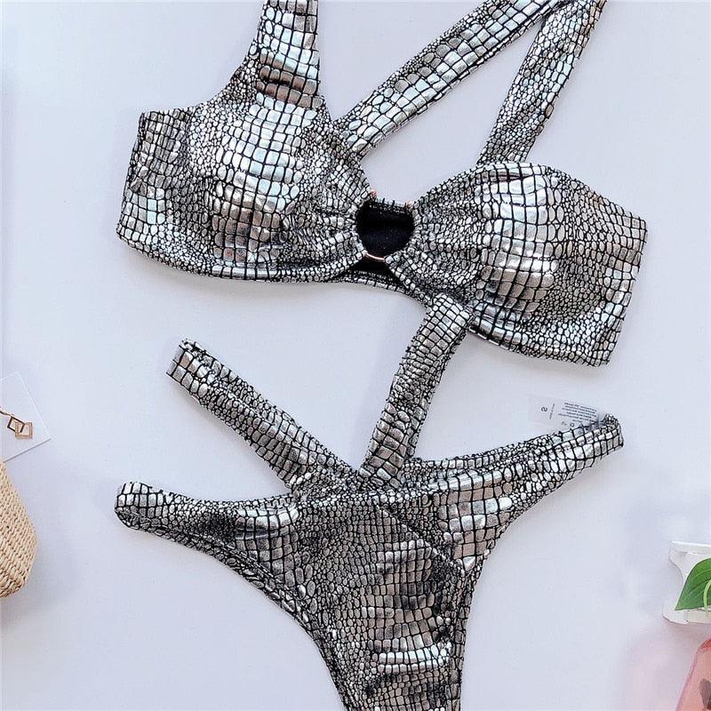 Maillot de bain bandage élégant pour femmes Maillot de bain serpent pour femmes Ensemble bikini doré pour femmes Maillot de bain pour femmes Maillot de bain string bikini brillant deux pièces Maillot de bain pour femmes