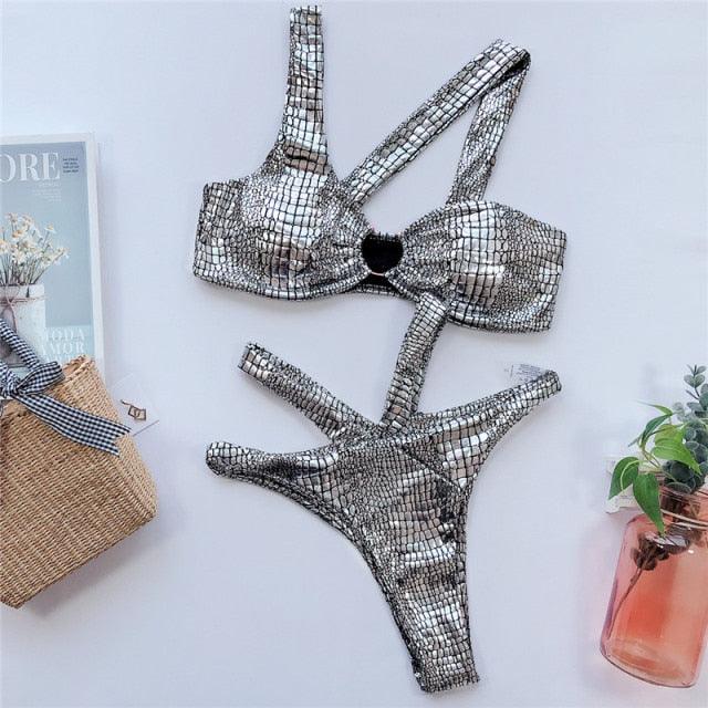Maillot de bain bandage élégant pour femmes Maillot de bain serpent pour femmes Ensemble bikini doré pour femmes Maillot de bain pour femmes Maillot de bain string bikini brillant deux pièces Maillot de bain pour femmes