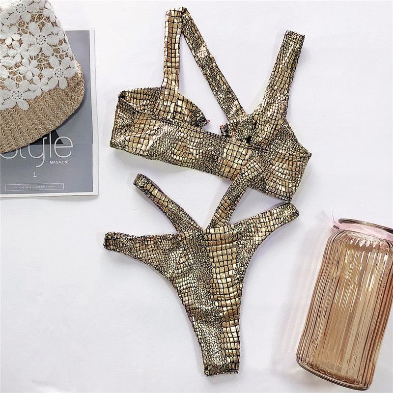 Maillot de bain bandage élégant pour femmes Maillot de bain serpent pour femmes Ensemble bikini doré pour femmes Maillot de bain pour femmes Maillot de bain string bikini brillant deux pièces Maillot de bain pour femmes