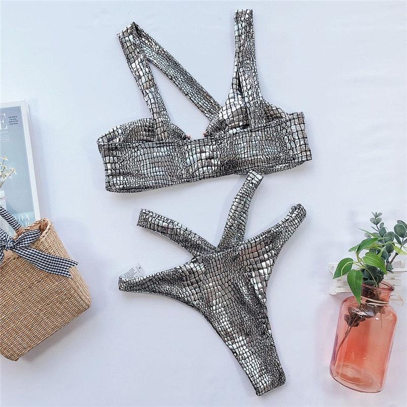 Maillot de bain bandage élégant pour femmes Maillot de bain serpent pour femmes Ensemble bikini doré pour femmes Maillot de bain pour femmes Maillot de bain string bikini brillant deux pièces Maillot de bain pour femmes