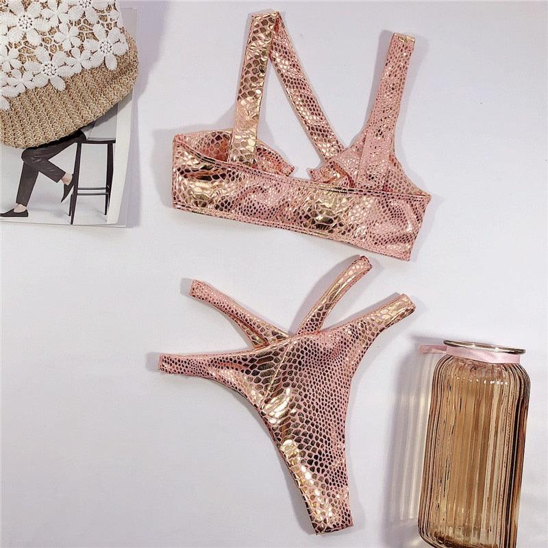 Maillot de bain bandage élégant pour femmes Maillot de bain serpent pour femmes Ensemble bikini doré pour femmes Maillot de bain pour femmes Maillot de bain string bikini brillant deux pièces Maillot de bain pour femmes