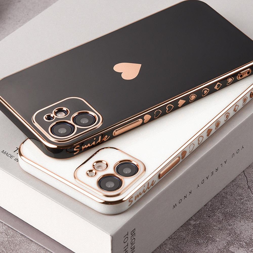Coque de téléphone élégante pour femme pour iPhone 13 14 Pro Protection d'objectif d'appareil photo pour iPhone 12 11 Pro Max 14Plus Étui antichoc Pare-chocs luxueux Motif mignon Femmes Filles Coque d'appareil photo antichoc en silicone souple