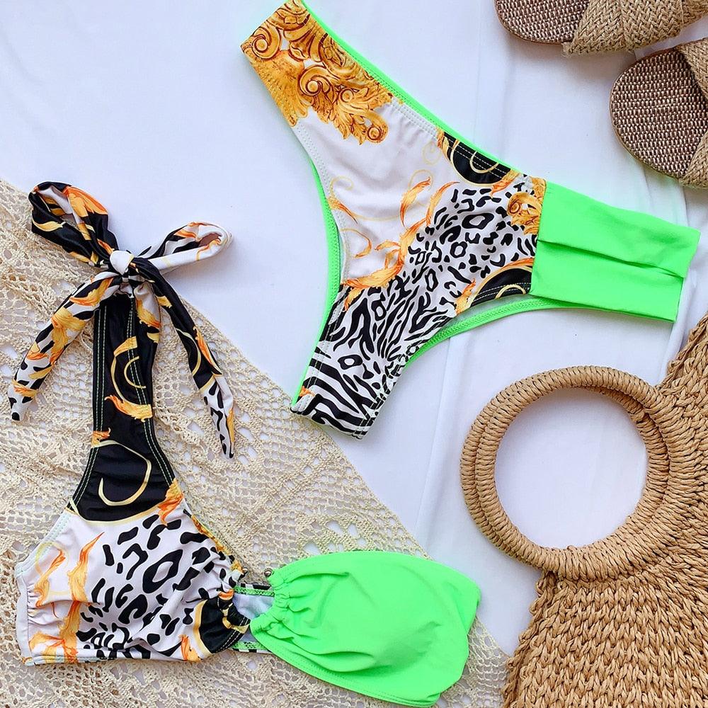 Maillot de Bain Élégant pour Femme, Une Épaule, Robe de Bain Deux Pièces avec Bas de Bikini, Maillots de Bain Bikini Nouveaux Imprimés, Maillot de Bain Couture pour la Plage de Printemps et le Surf