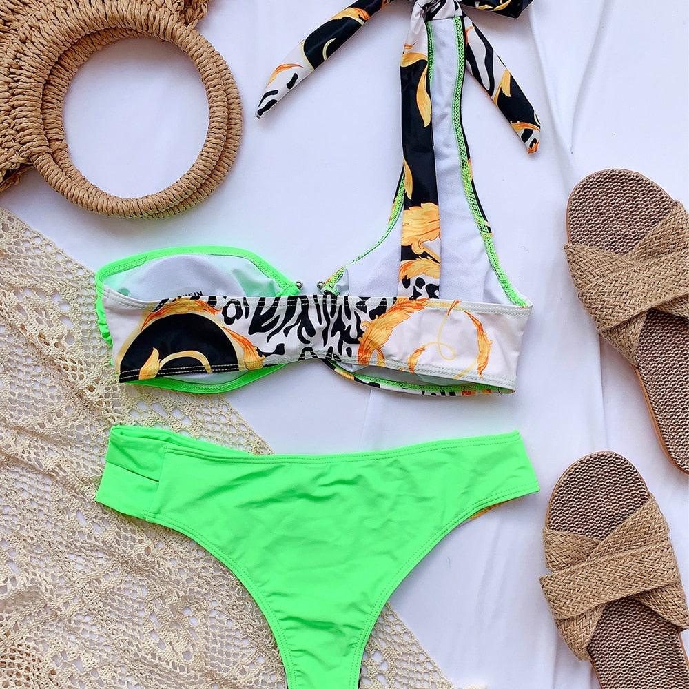 Maillot de Bain Élégant pour Femme, Une Épaule, Robe de Bain Deux Pièces avec Bas de Bikini, Maillots de Bain Bikini Nouveaux Imprimés, Maillot de Bain Couture pour la Plage de Printemps et le Surf