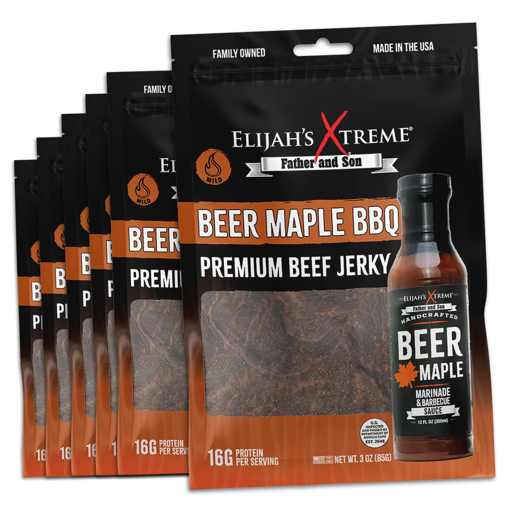 Bœuf séché mariné à la bière et au sirop d'érable pour barbecue - 6 sachets (450g)
