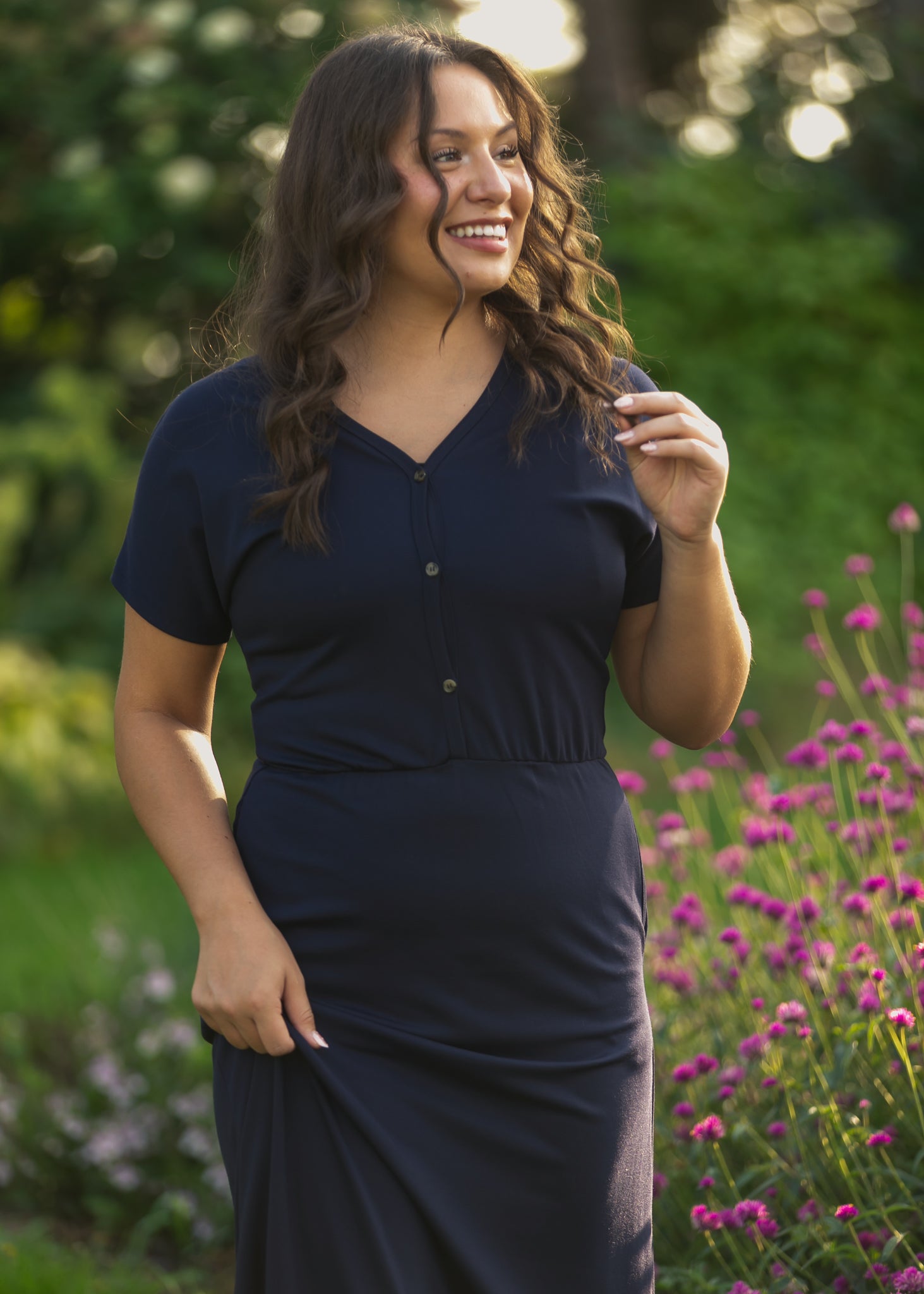 Robe longue Ella Navy à taille cintrée