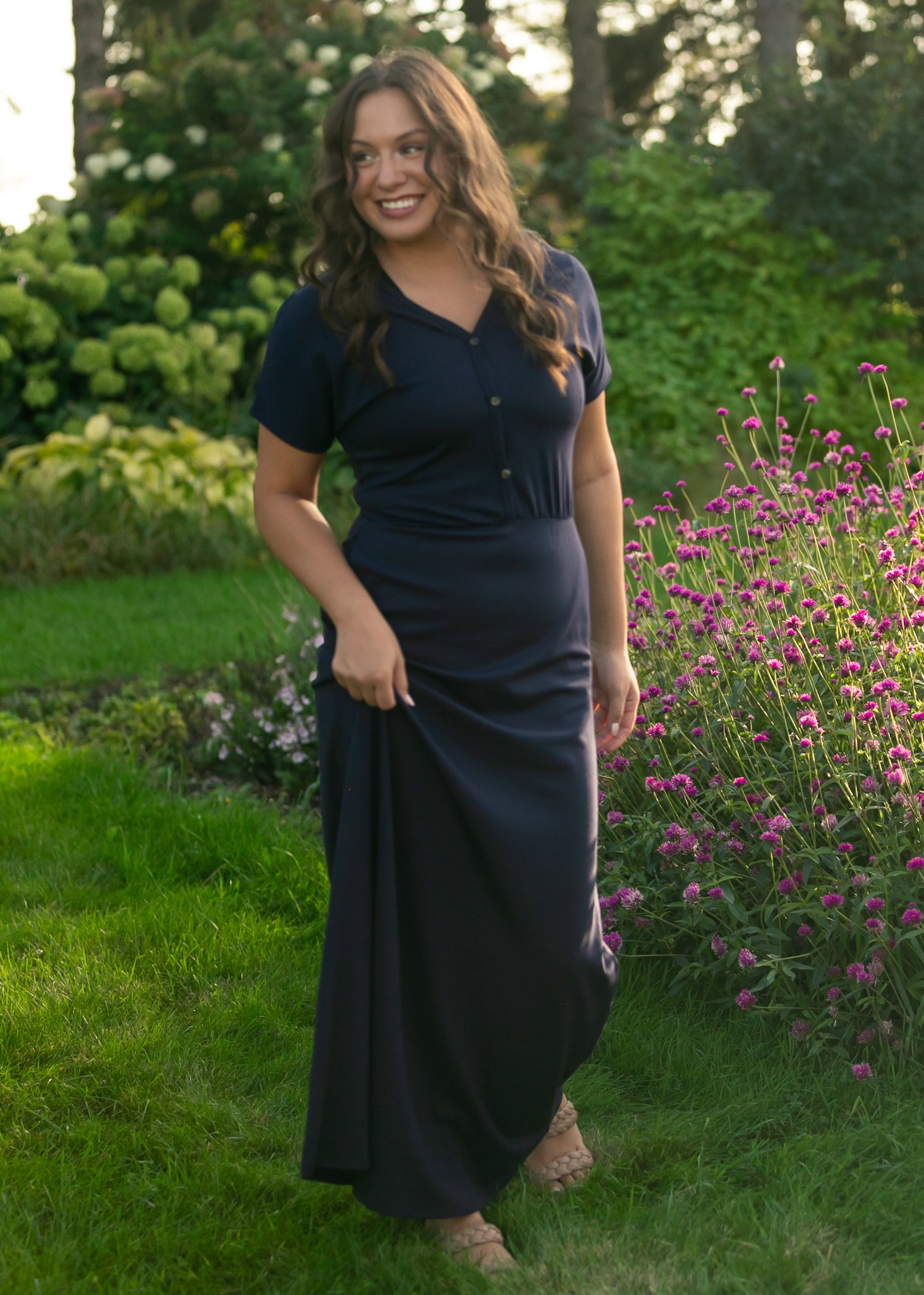 Robe longue Ella Navy à taille cintrée