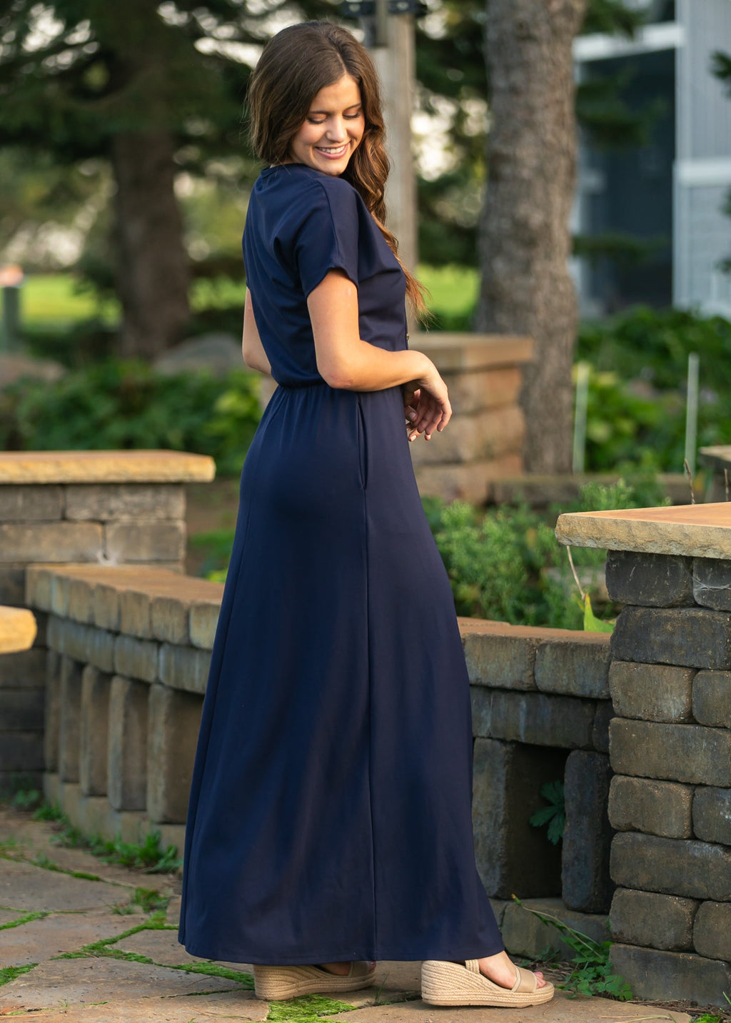 Robe longue Ella Navy à taille cintrée