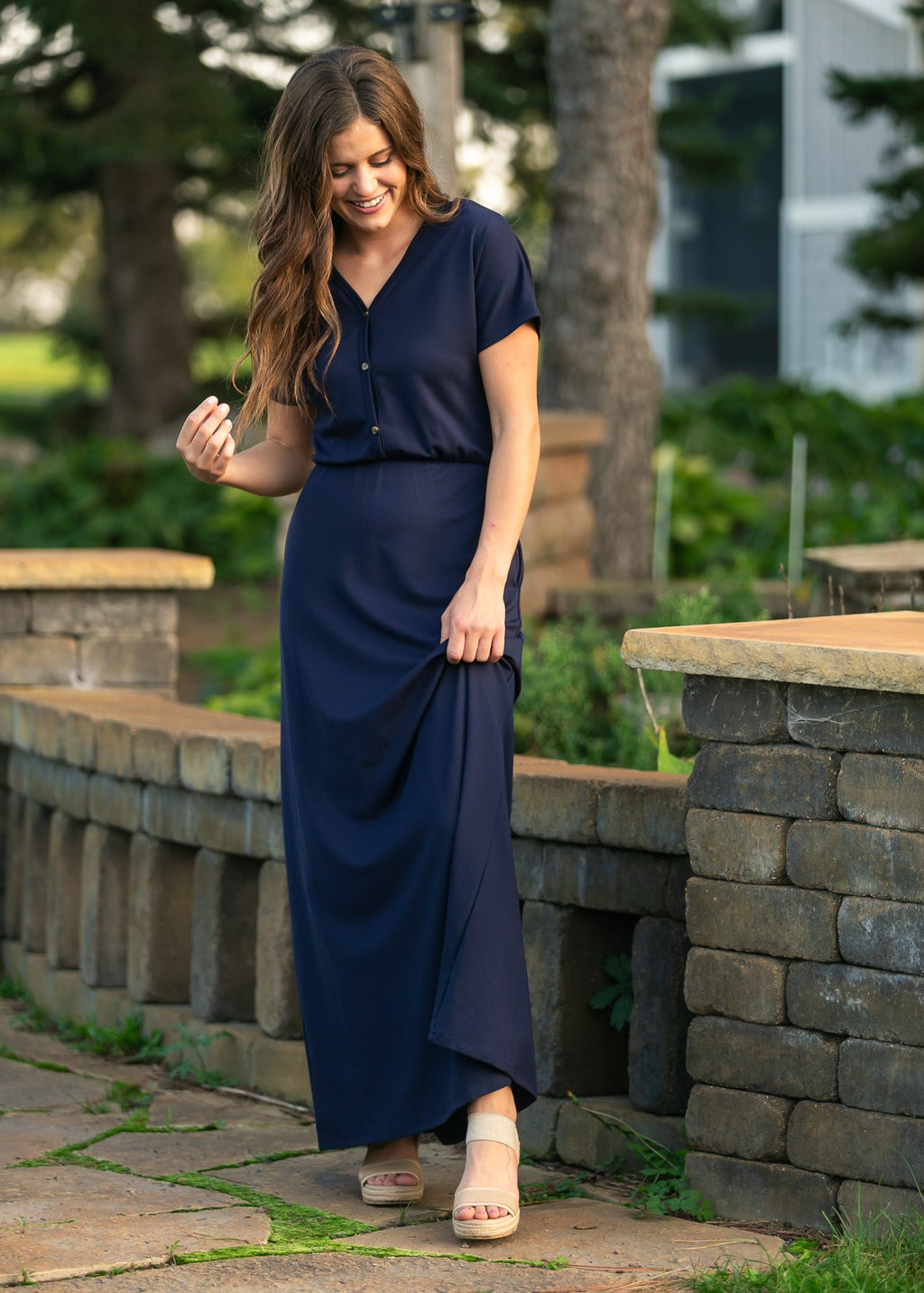 Robe longue Ella Navy à taille cintrée